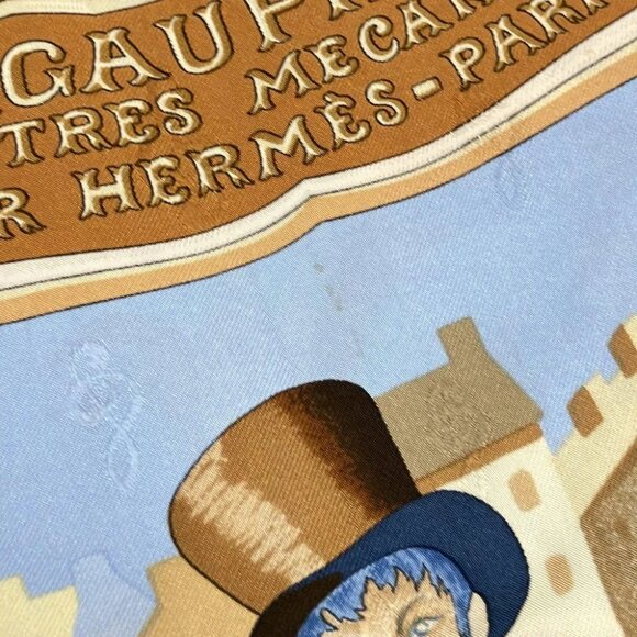 Auth HERMES - Blue Gray Beige Multi Silk Scarf - Picture 8 of 8